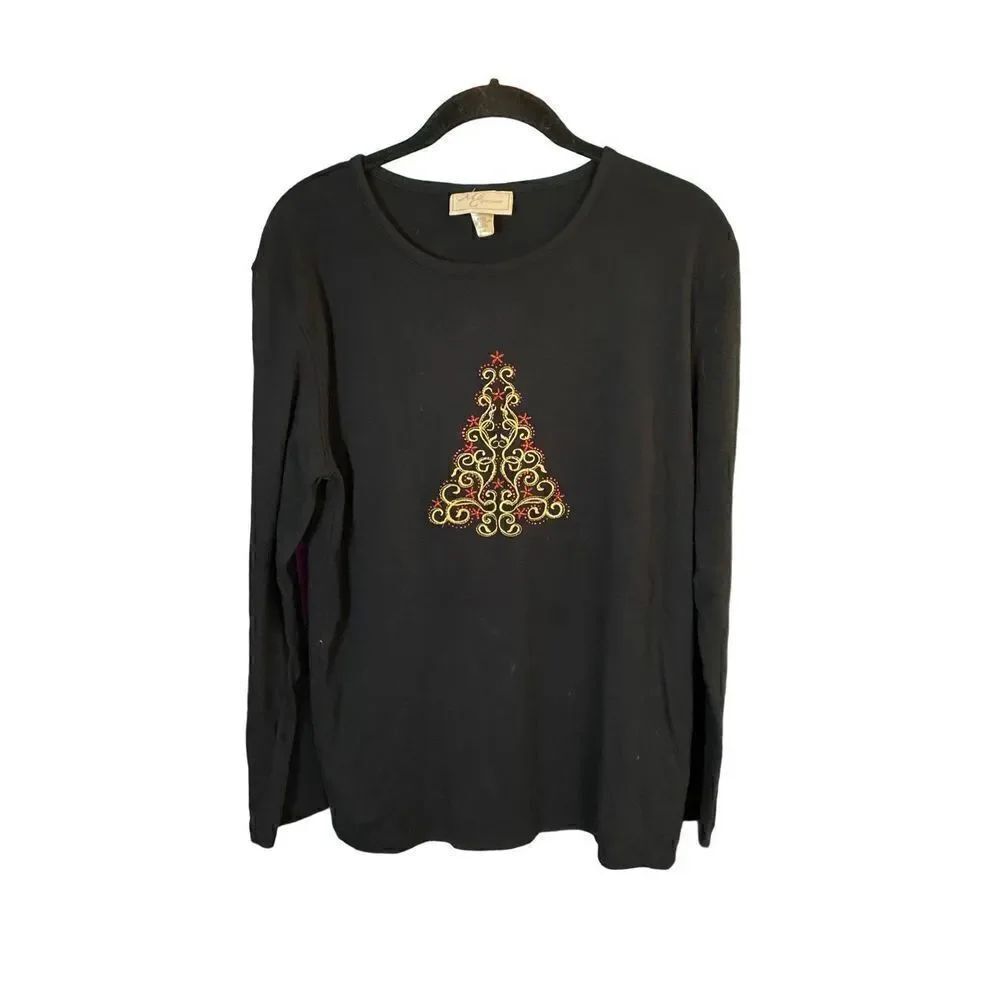  M&C sportswear black long sleeve Christmas tree shirt size XL